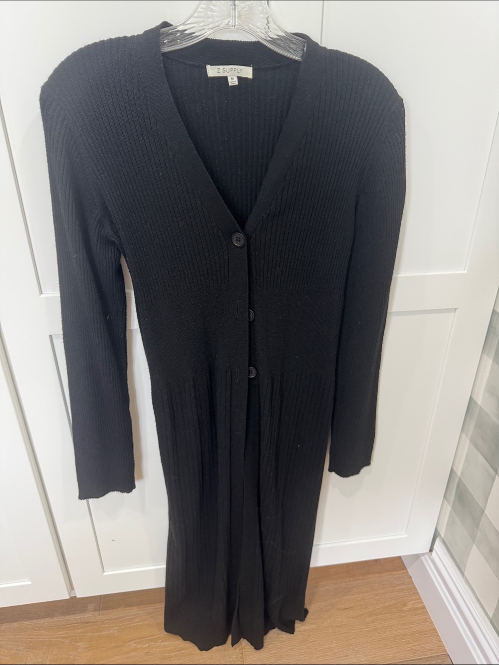 Z Supply Black Ribbed Long-Sleeve Button Front Midi Dress